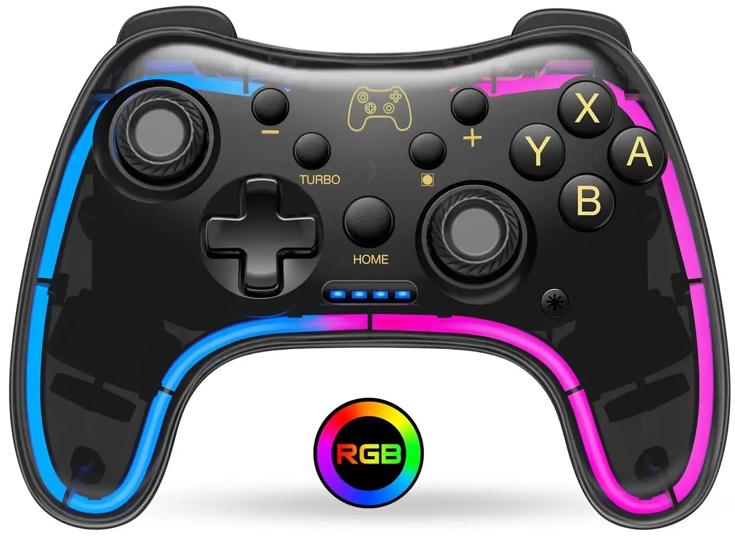 Controller 7039 for Switch with RGB Lights,Turbo,Wake-Up Function,Supports Multi-Platform&App Control,Transparent Gamepad