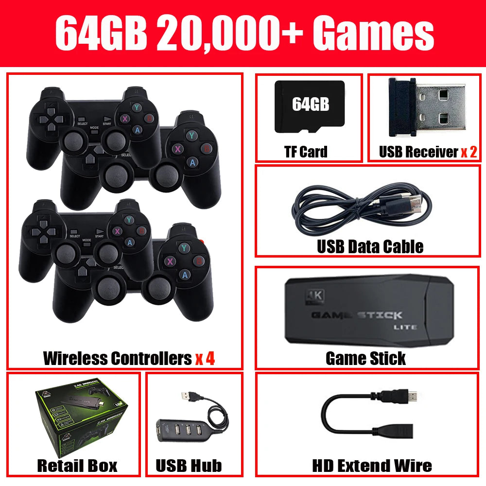 Video Game Console 2.4G Double Wireless Controller Game Stick 4K 20000 Games 64 32GB Retro Games for PS1/GBA Boy Christmas Gift