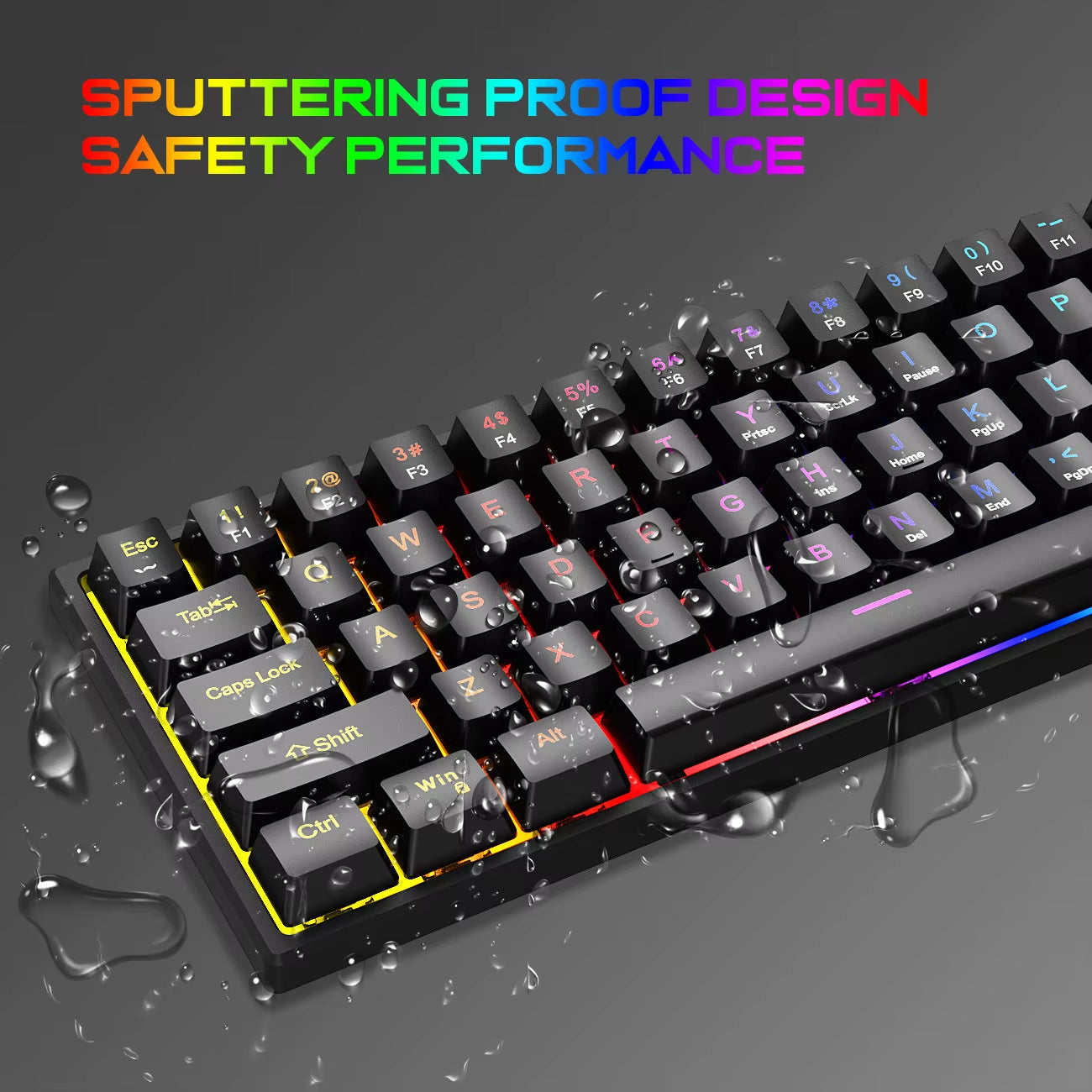 60% Compact Wired Keyboard 61 Keys RGB Backlight Gaming Keyboard Portable Office Computer Mini Keyboard for Windows PC